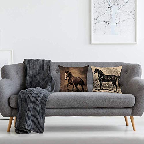 AAYU Horse Print Decorative Throw Pillow Covers 20 x 20 Inch Set of 2 Linen Cushion Covers for Couch Sofa Bed Home Decor