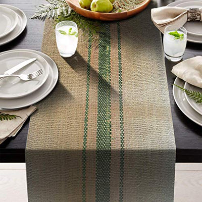 AAYU Burlap Striped Table Runner 12 inch x 10 Yards No-Fray Food Grade Jute Rustic Table Runner Roll for Home Party Rustic Wedding Decorations (Green)