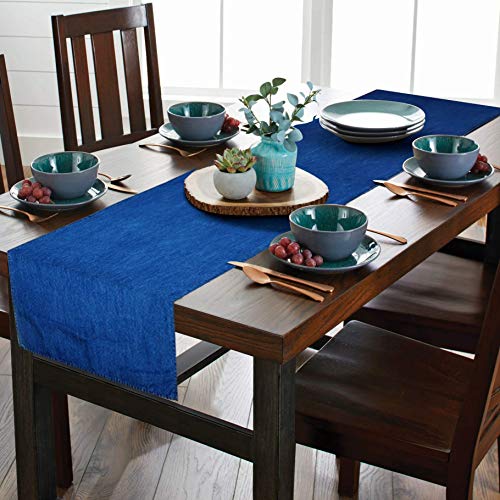 AAYU 13&quot; x 108&quot; Denim Table Runner Stone Washed Premium Quality Table Runner for Home Party Rustic Wedding Decorations (13 inch X 108 inch - Mid Wash)