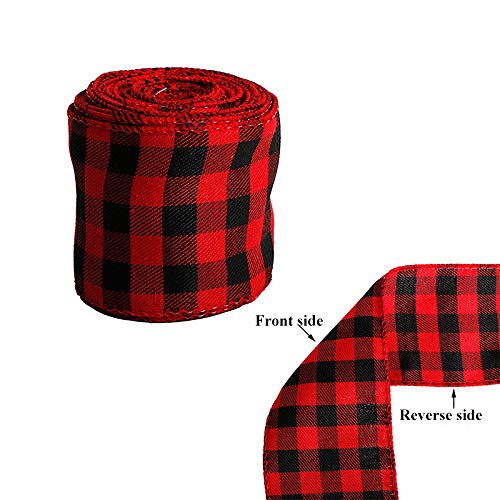 Wired Ribbon 2.5” X 5 Yards Black and red Check