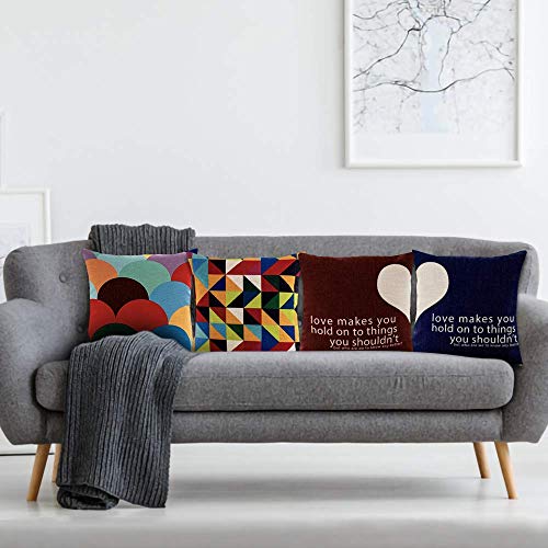 AAYU Geometric Pattern Decorative Throw Pillow Covers 18 x 18 Inch Set of 4 Linen Cushion Covers for Couch Sofa Bed Home Decor