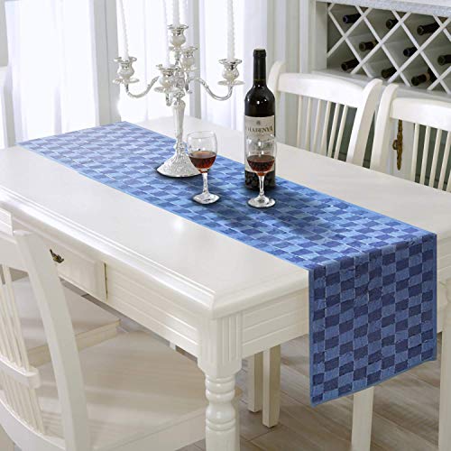 AAYU Denim Table Runners with Embroidery (Frayed Tape Weaved, 17-18 Inch X 72 Inch)