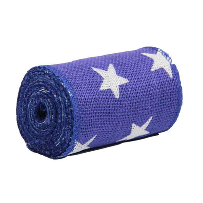 AAYU Natural Burlap Ribbon Roll 5 Inch X 5 Yards Blue White Star Print Jute Ribbon for Crafts Gift Wrapping Wedding