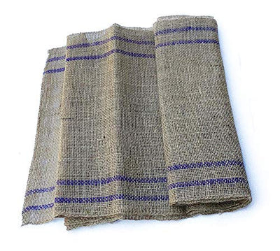 AAYU Burlap Table Runners with Two Blue Stripes Inlay 10 Yard | No-Fray | Food Grade Natural Burlap Runner Roll for Home Party Rustic Wedding Decorations