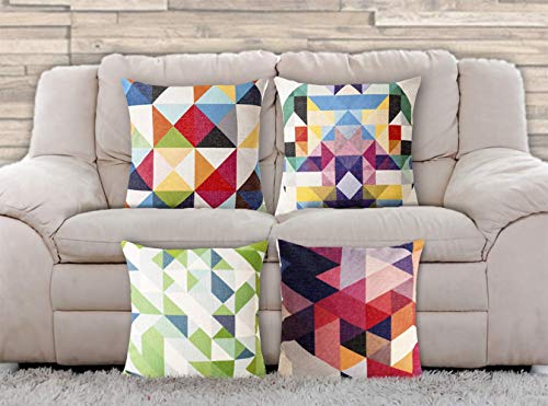 AAYU Geometric Pattern Decorative Throw Pillow Covers 18 x 18 Inch Set of 4 Linen Cushion Covers for Couch Sofa Bed Home Decor