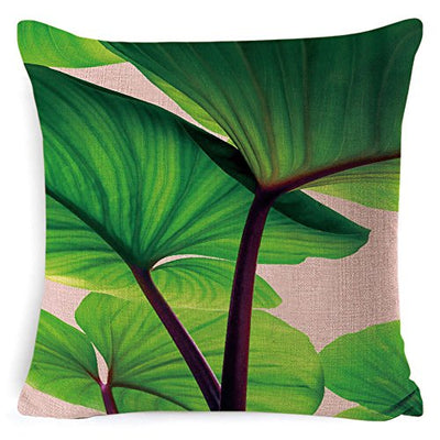 AAYU 4 Pack Green Leaf Design Linen Pillow Covers 18 X 18 Inch | 45 X 45 cm | 4 Pieces Set | Digital Printed | Prime Quality Pillow Insert |Pack of 4, Both Sides Printed