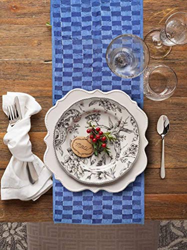 AAYU Denim Table Runners with Embroidery (Frayed Tape Weaved, 17-18 Inch X 72 Inch)