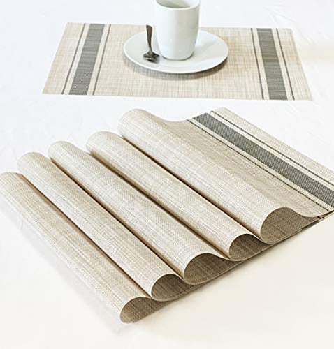 Jutemill Set of 12 PVC Vinyl Woven Place mats, Heat Insulation Stain Resistant Placemats for Dining Table Durable Cross Weave Woven Vinyl Kitchen Table Mats Placemat (Dark Gray)