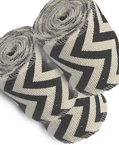 AAYU Natural Burlap Ribbon 3 Inch X 5 Yards Black and White Wave Print Jute Ribbon for Crafts Gift Wrapping Wedding