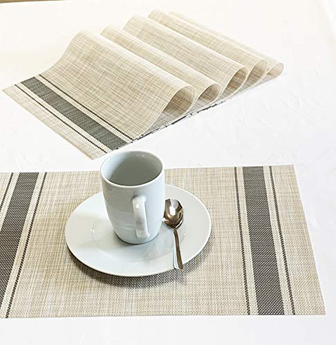 Jutemill Set of 12 PVC Vinyl Woven Place mats, Heat Insulation Stain Resistant Placemats for Dining Table Durable Cross Weave Woven Vinyl Kitchen Table Mats Placemat (Dark Gray)