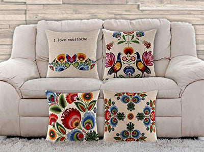 AAYU Bird and Flower Decorative Throw Pillow Covers 18 x 18 Inch Set of 4 Linen Cushion Covers for Couch Sofa Bed Home Decor