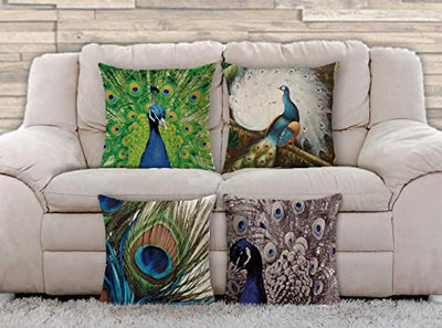 AAYU Peacock Design Pillow Covers 4 18 X 18 Inch | 45 X 45 cm | 4 Piece Set | Digital Printed | Prime Quality Pillow Cover | Both Sides Printed