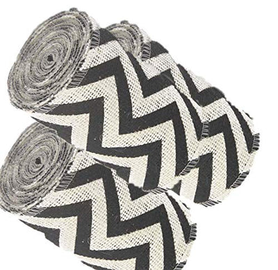 AAYU Natural Burlap Ribbon 4 Inch X 5 Yards Black and White Wave Print Jute Ribbon for Crafts Gift Wrapping Wedding
