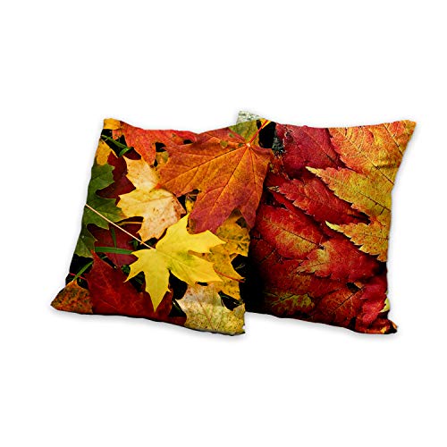 AAYU Leaf Print Decorative Throw Pillow Covers 20 Inch Square, Set of 2 Linen Cushion Case for Couch Sofa Bed Home Decor