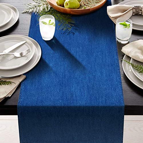 AAYU 13&quot; x 108&quot; Denim Table Runner Stone Washed Premium Quality Table Runner for Home Party Rustic Wedding Decorations (13 inch X 108 inch - Mid Wash)