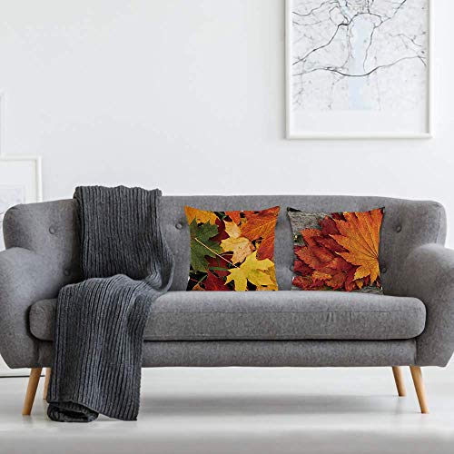 AAYU Leaf Print Decorative Throw Pillow Covers 20 Inch Square, Set of 2 Linen Cushion Case for Couch Sofa Bed Home Decor