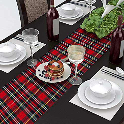 AAYU Tartan Plaid Table Runner 14 x 108 Inch Red Scottish for Everyday Party Wedding Settings