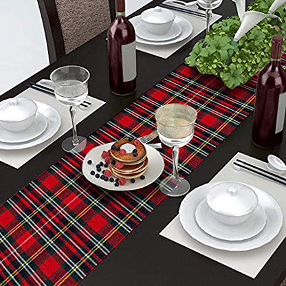 AAYU Tartan Plaid Table Runner 14 x 108 Inch Red Scottish for Everyday Party Wedding Settings