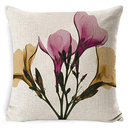 Flower Print Decorative Throw Pillow Covers | Leaf Printed Pillow Covers | Linen Cushion Covers for Couch Sofa and bed