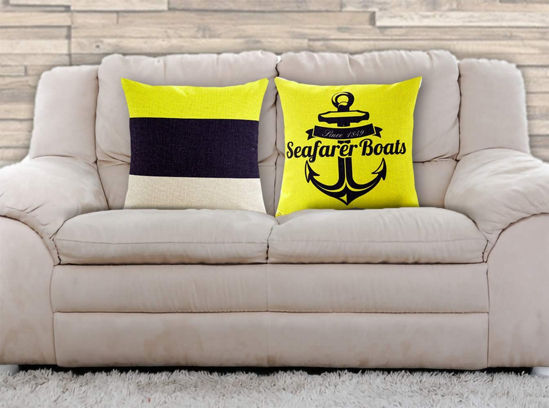 AAYU Nautical Decorative Throw Pillow Covers 18 x 18 Inch Set of 2 Linen Cushion Covers for Couch Sofa Bed Home Decor