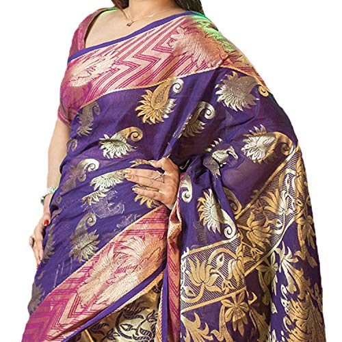 AAYU Women's Fashionable Cotton Silk Katan Saree (Plum)