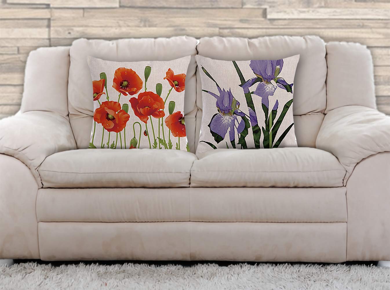 AAYU Floral Print Decorative Throw Pillow Covers 20 x 20 Inch Set of 2 Linen Cushion Covers for Couch Sofa Bed Home Decor