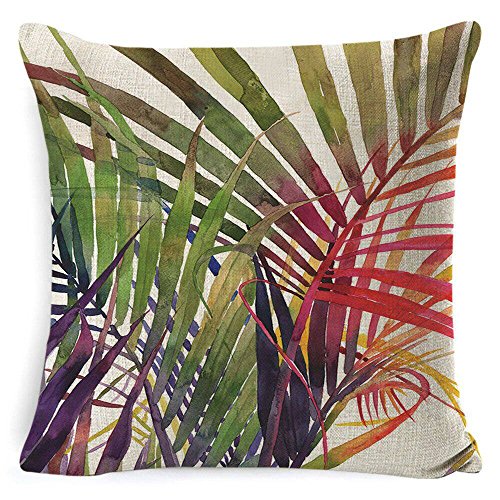 AAYU Leaf Print Decorative Throw Pillow Covers 18 x 18 Inch Set of 4 Linen Cushion Covers for Couch Sofa Bed Home Decor