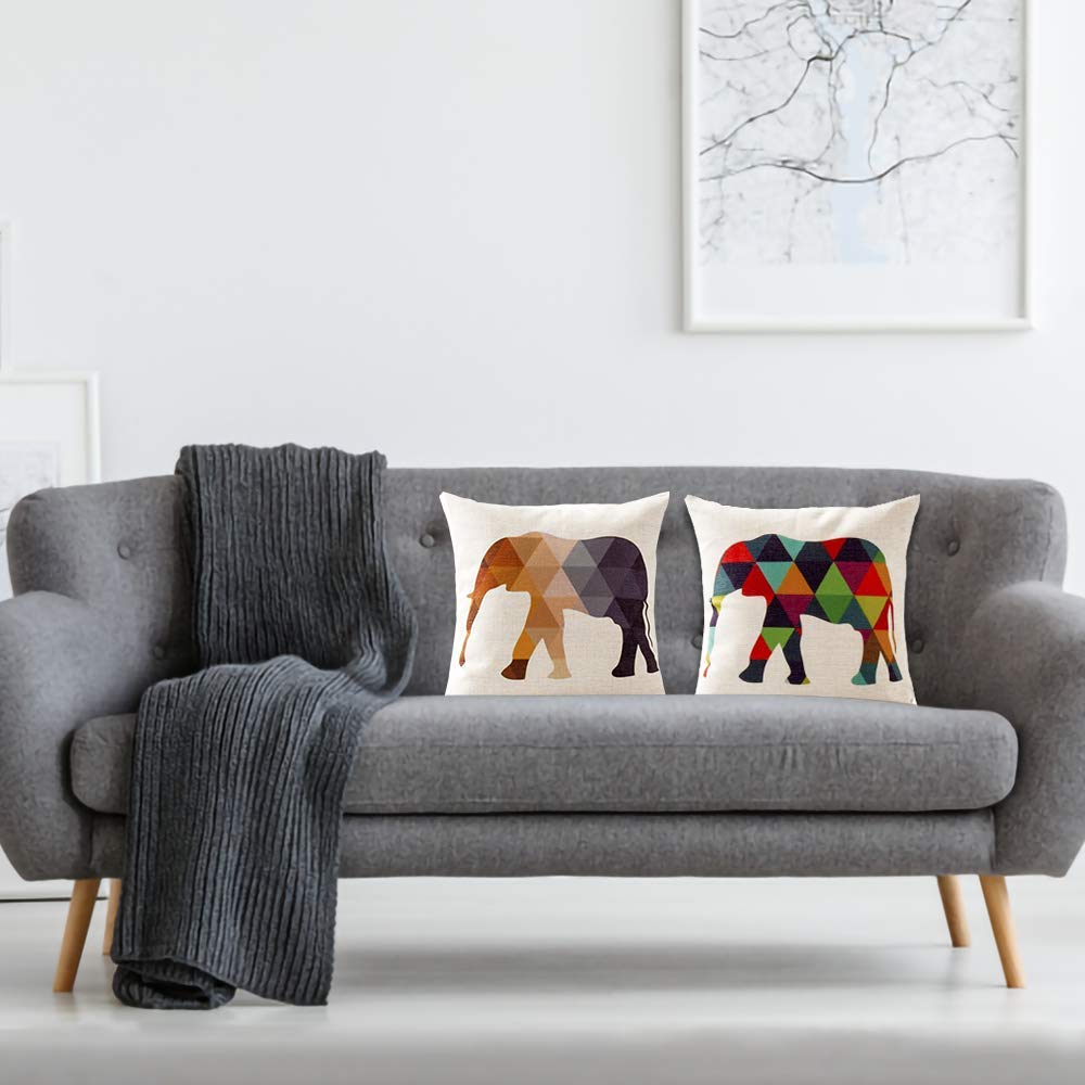 AAYU Elephant Decorative Throw Pillow Covers 18 x 18 Inch Set of 2 Linen Cushion Covers for Couch Sofa Bed Home Decor