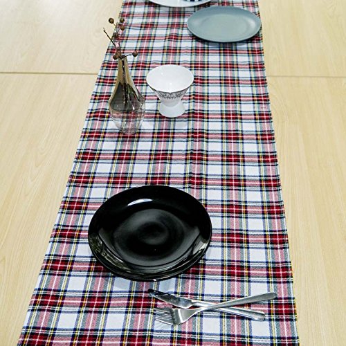 AAYU Tartan Plaid Table Runner 14 x 108 Inch Red White Black Scottish Plaid Table Runner for Everyday Party Wedding Table Settings