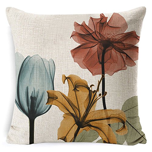 Flower Print Decorative Throw Pillow Covers | Leaf Printed Pillow Covers | Linen Cushion Covers for Couch Sofa and bed