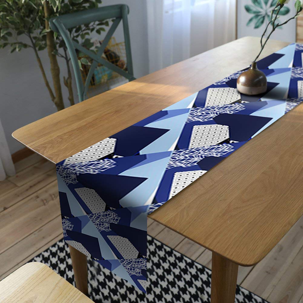 AAYU Geometric Imitation Linen Table Runner 14 x 108 Inch Navy Blue Runner for Everyday, Dinner Party, Outdoor Dining, Events, Decor