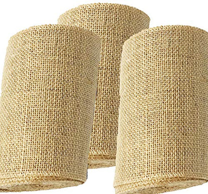 Natural Jute Burlap Ribbon Roll for Craft Decoration | Burlap Roll Jute | Jute Ribbon Roll - 6 Inches X 5 Yards Pack of 3