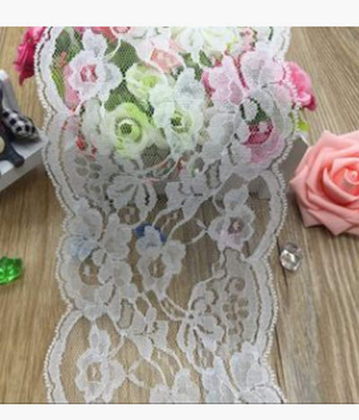 5 Yards x 5.5" Wide White Lace (Non-Stretch) | Tulle Fabric Ribbon | Wedding Party Favors and Decoration (15 feet)