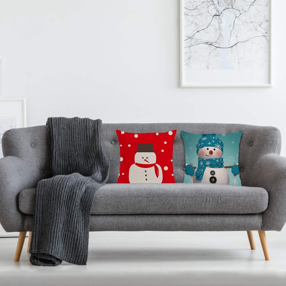 AAYU Snowman Decorative Throw Pillow Covers 20 x 20 Inch Set of 2 Linen Cushion Covers for Couch Sofa Bed Home Decor