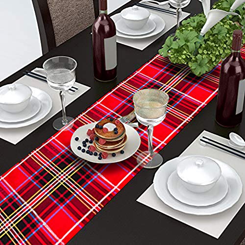 AAYU Red and Black Tartan Plaid Table Runner 14 x 108 Inch Scottish Plaid Table Runner for Everyday Party Wedding Table Settings