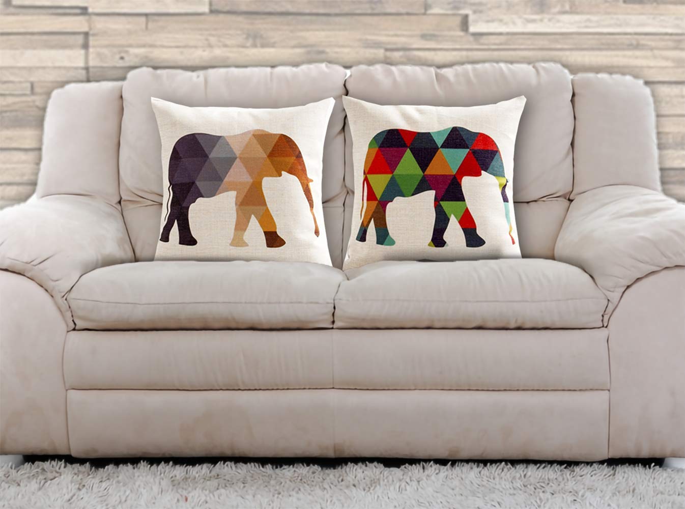 AAYU Elephant Decorative Throw Pillow Covers 18 x 18 Inch Set of 2 Linen Cushion Covers for Couch Sofa Bed Home Decor