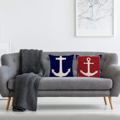 AAYU Nautical Decorative Throw Pillow Covers 20 x 20 Inch Set of 2 Navy and Red Linen Cushion Covers for Couch Sofa Bed Home Decor