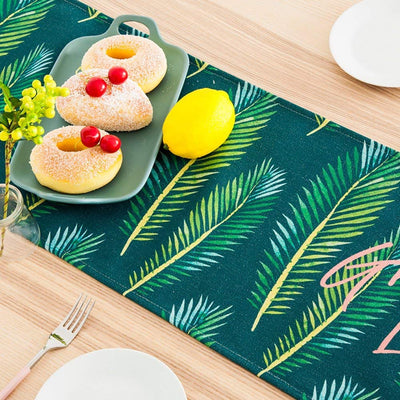 AAYU Green Leaf Imitation Linen Table Runner 14 x 108 Inch Everyday Birthday Baby Shower Party Banquet Decorations Table Settings