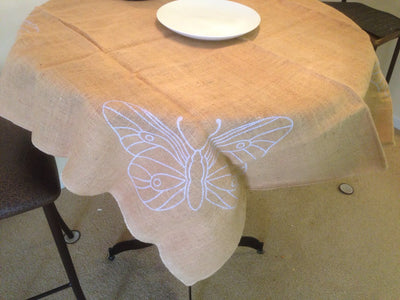 Jute Table Toppers| 45" x 45 inch Burlap Table Cover | Butterfly Burlap Rustic Table Runner Wedding Decoration