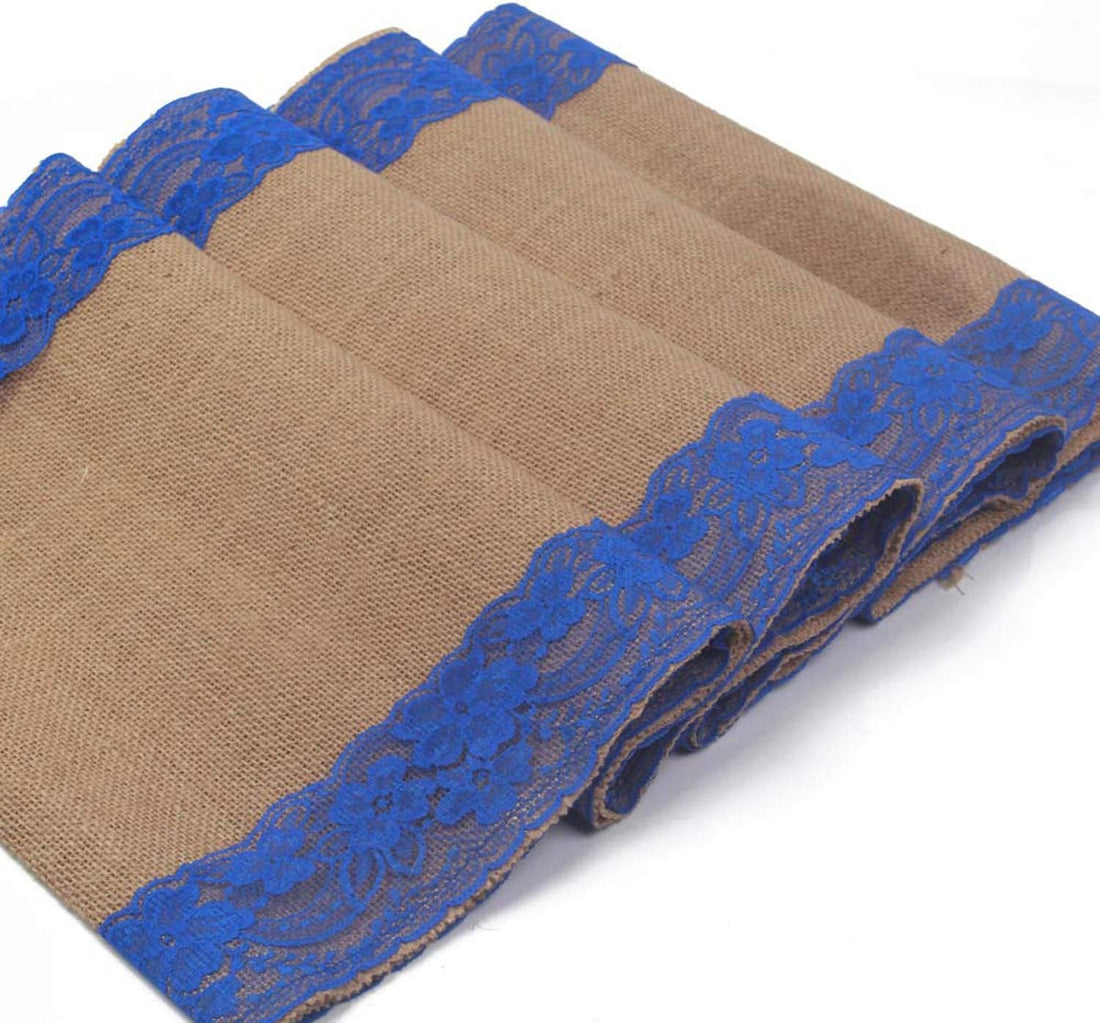 Burlap Table Runner 14" x 108" | Burlap Roll Lace Runner Perfect for Rustic Weddings and Events (White Lace in The Middle)