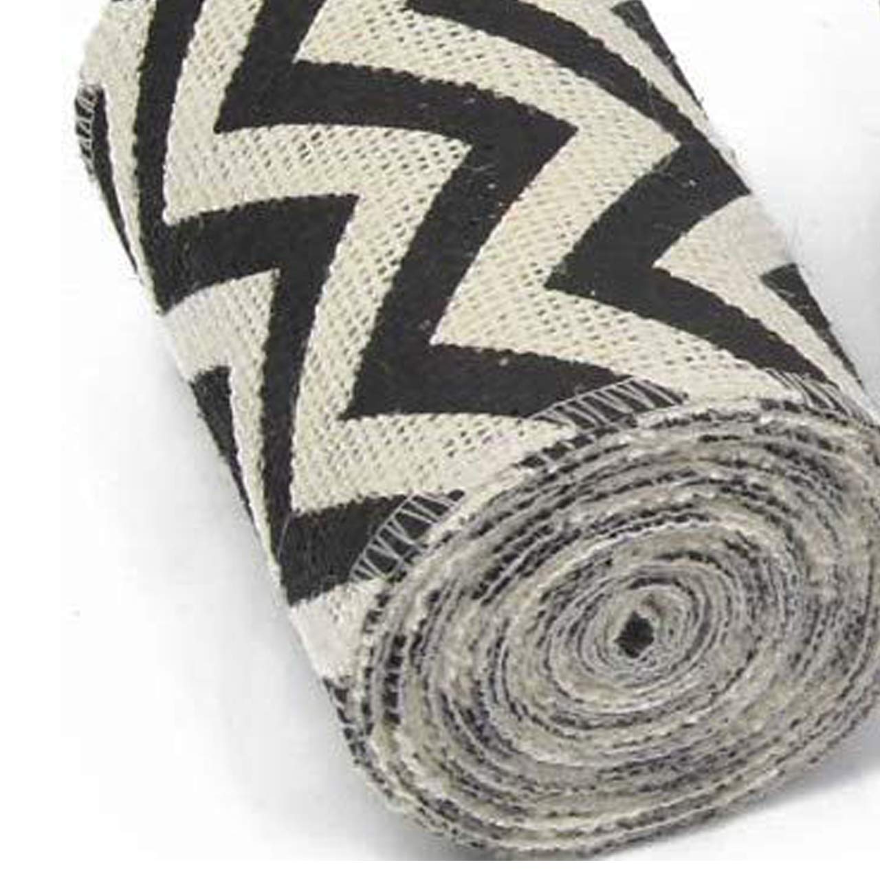 AAYU Natural Burlap Ribbon 3 Inch X 5 Yards Black and White Wave Print Jute Ribbon for Crafts Gift Wrapping Wedding