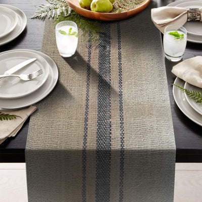 Burlap Table Cloth | Jute Table Toppers for Events| Burlap Blue Striped Table Runner 12 Inch x 10 Yards