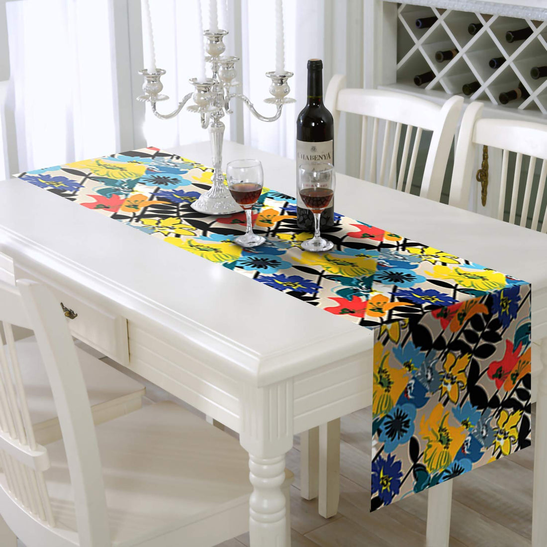 AAYU Floral Imitation Linen Table Runner 14 x 108 Inch Everyday Birthday Baby Shower Party Banquet Decorations Table Settings