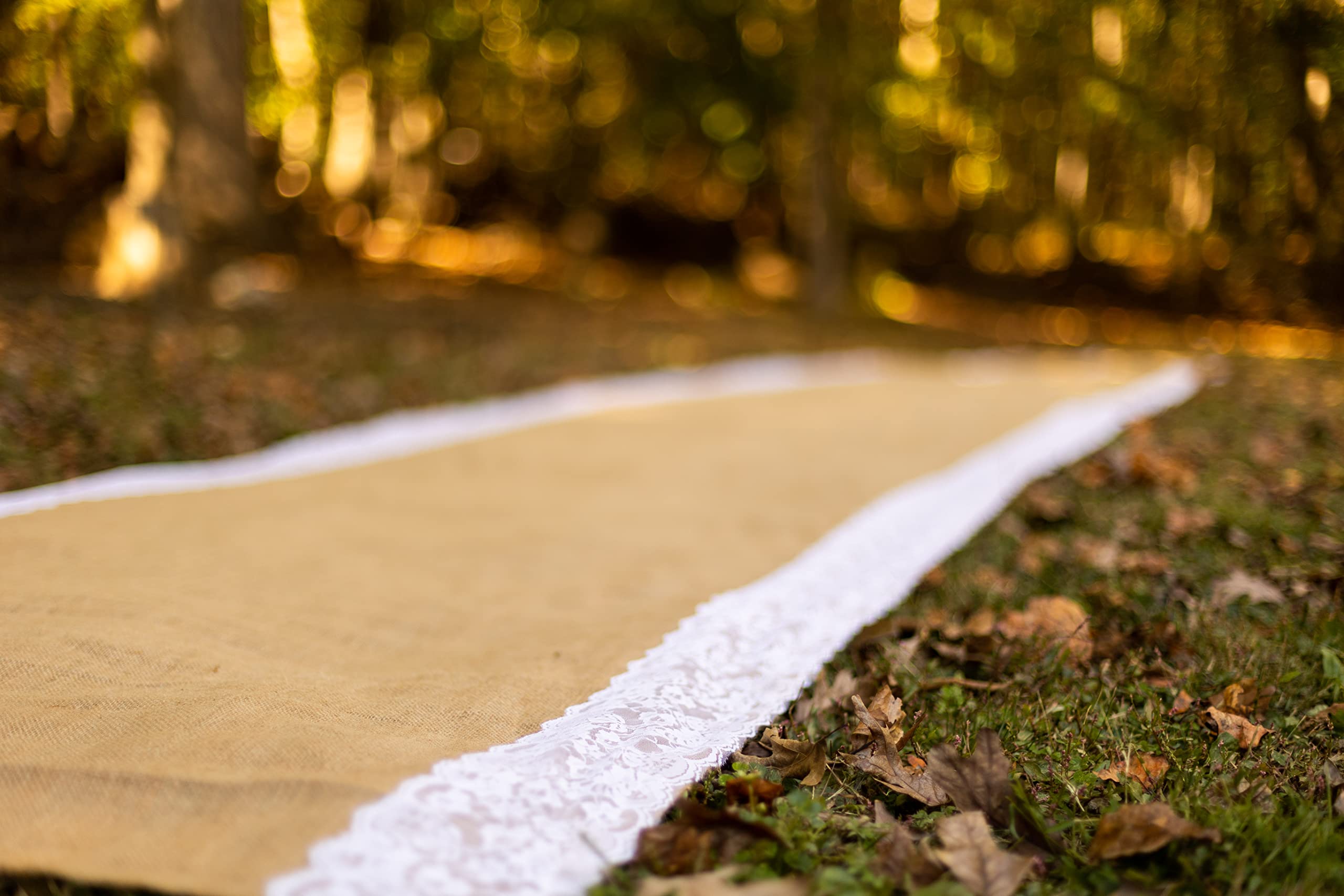 AAYU Burlap Wedding Aisle Runner with White Lace 40 Inch x 30 Feet Natural Jute Carpet Runner for Wedding and Party Decor