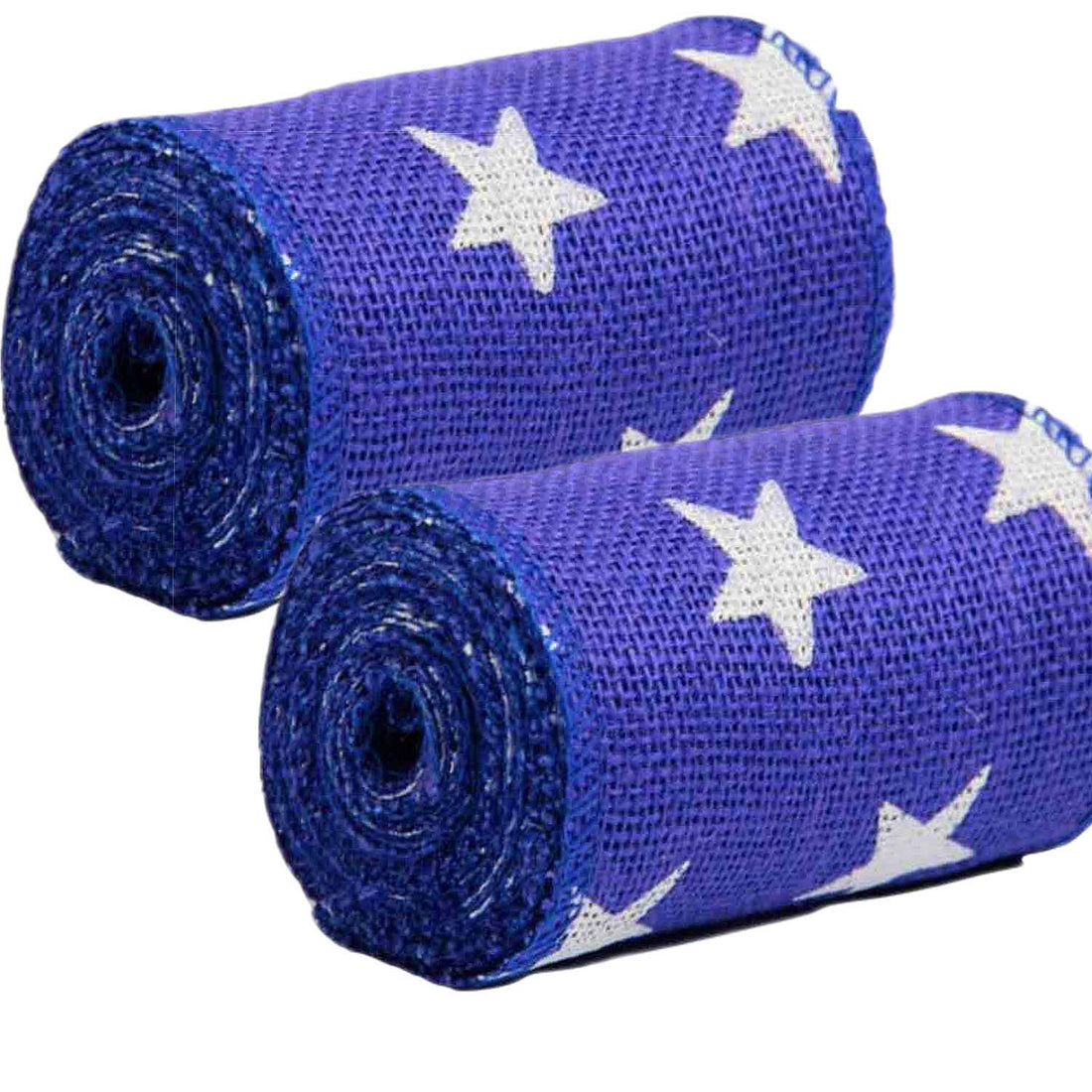 AAYU Natural Burlap Ribbon Roll 5 Inch X 5 Yards Blue White Star Print Jute Ribbon for Crafts Gift Wrapping Wedding