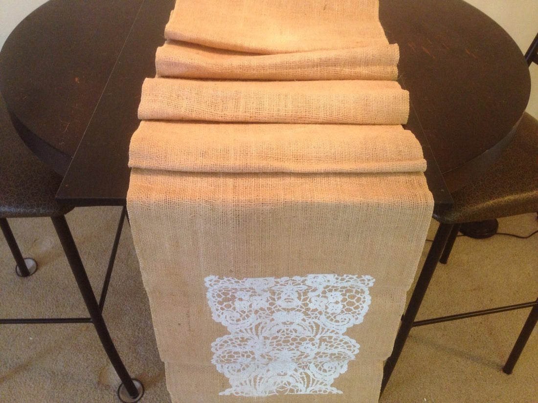 Table Runner | Jute Table Runner -Yellow | Natural Burlap Table Runner Rustic with White Printed Design