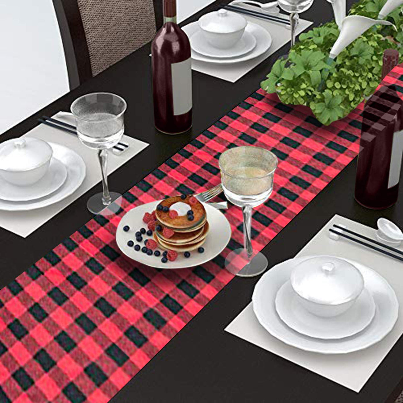 AAYU Red and Black Buffalo Plaid Table Runner 14 x 108 Inch Plaid Table Runner for Everyday Party Wedding Table Settings