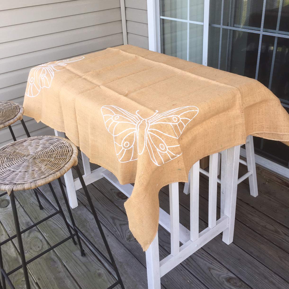 Jute Table Toppers| 45" x 45 inch Burlap Table Cover | Butterfly Burlap Rustic Table Runner Wedding Decoration