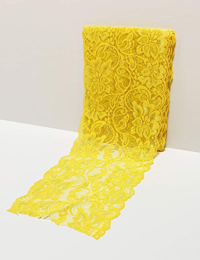 6" X 5 Yards Stretch Lace Fabric Ribbon | Yellow | Perfect for DIY Decoration and Craft