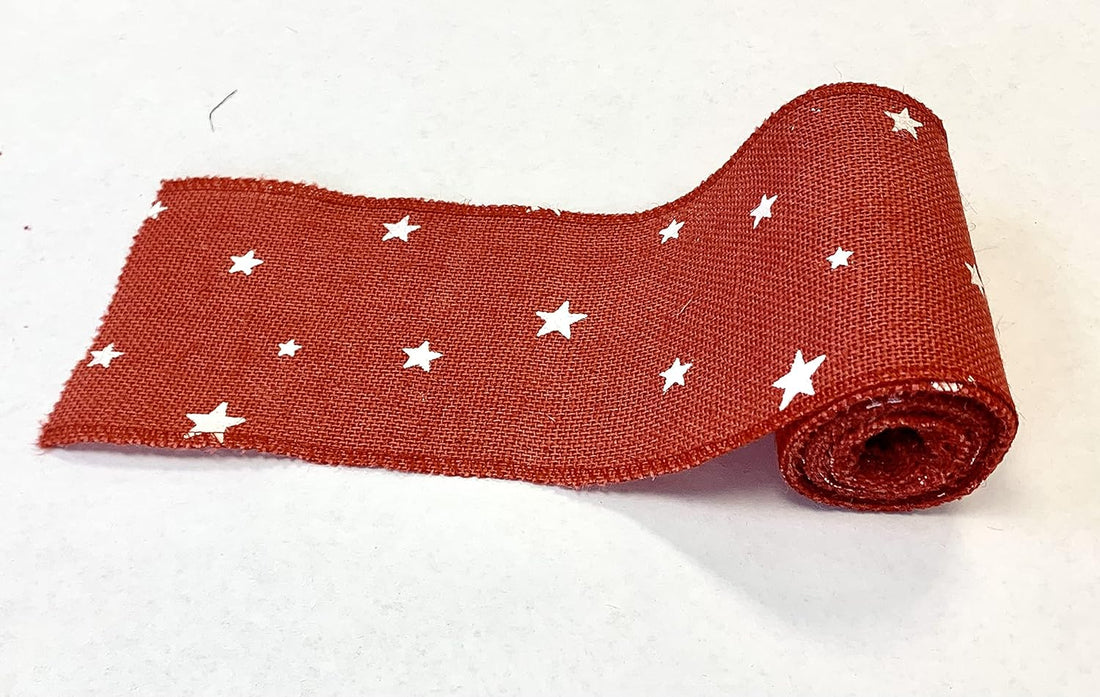 AAYU- 5 Inch X 15 Feet Red Burlap Ribbon Star Printed, Natural And Eco Friendly Product (Red Star, 5 Inch)